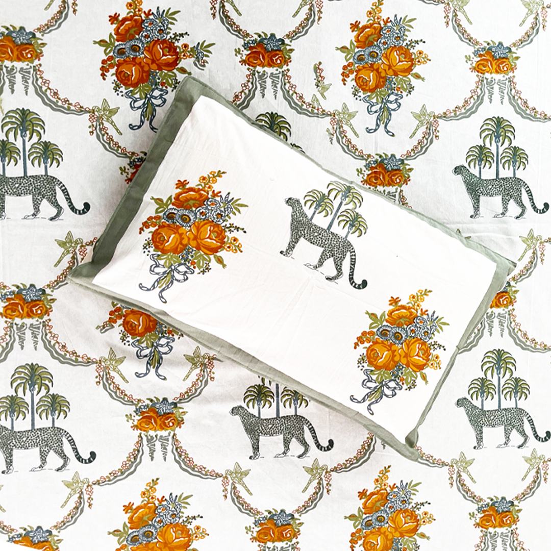 Saga Jaipur- Amara Chaar-Bagh All Over Printed King Sized Bedsheet Set