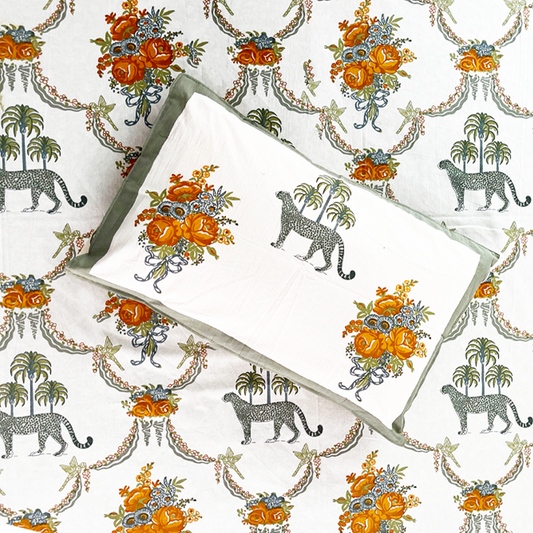 Saga Jaipur- Amara Chaar-Bagh All Over Printed King Sized Bedsheet Set