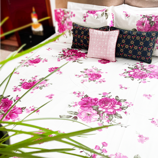 Gul-Gulaab King sized Bedsheet set- Rosy Pink by Saga Jaipur