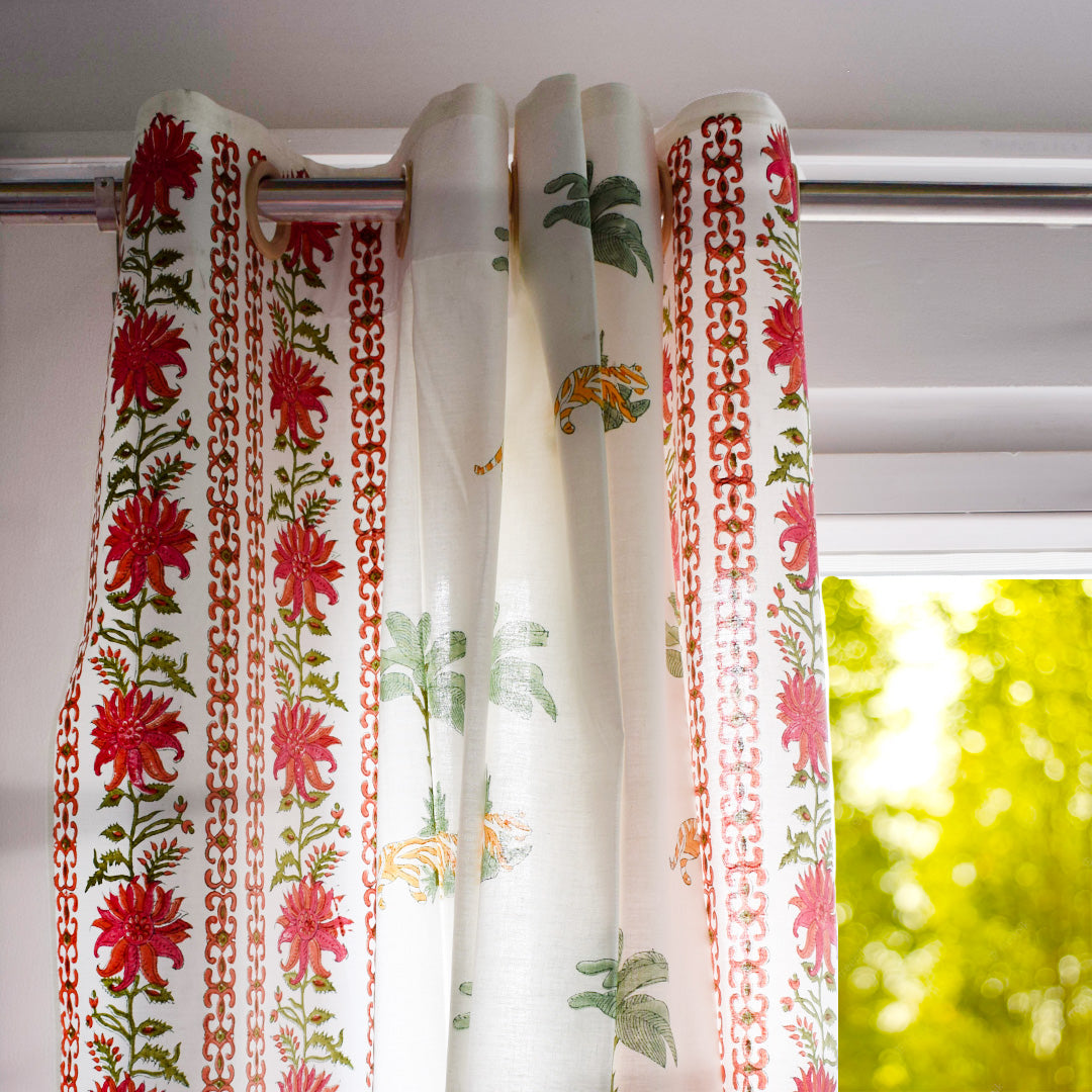Year of the Tiger All over block-printed cotton Curtain
