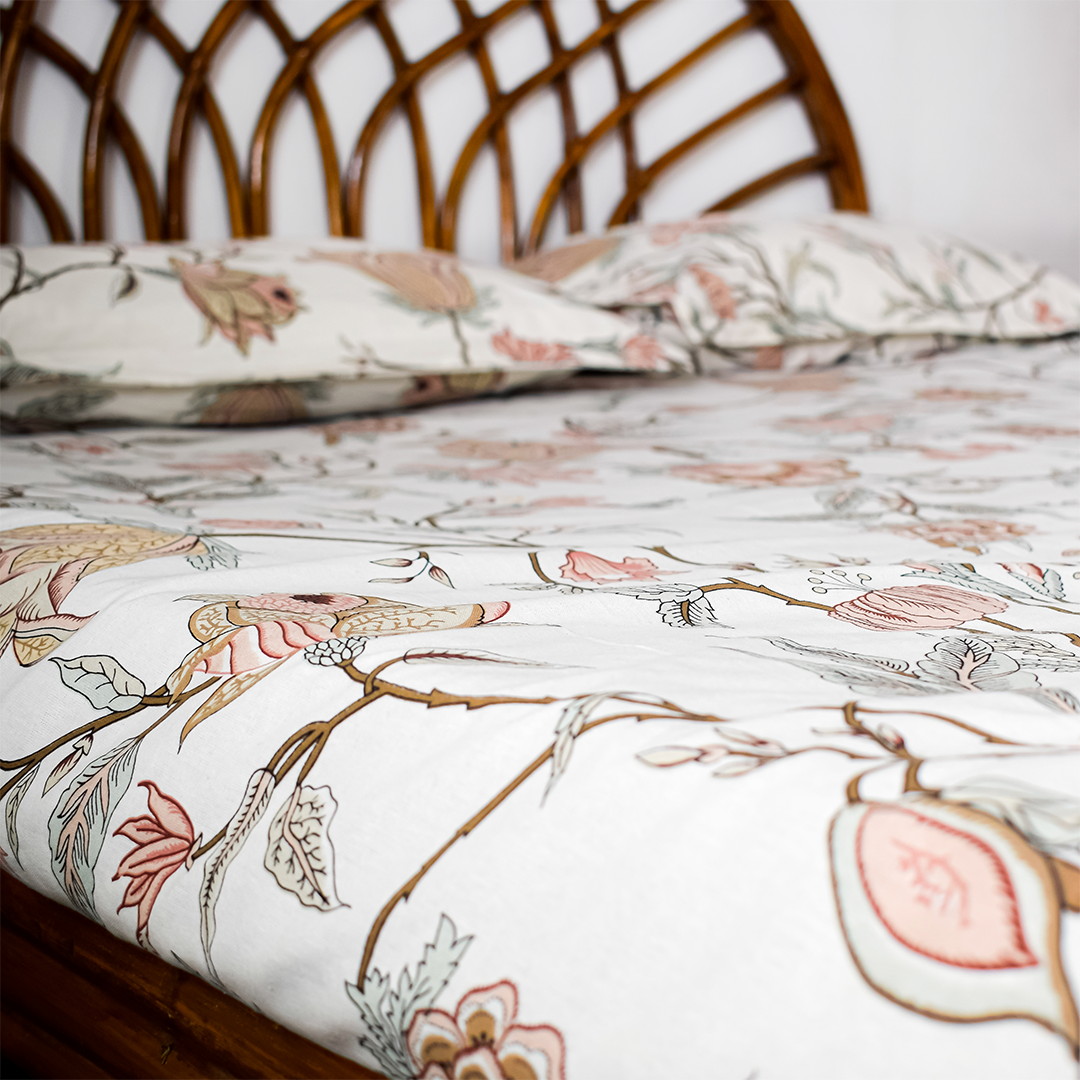 Aurora All over Printed King Sized Bedsheet- Blush Pink (108*108")