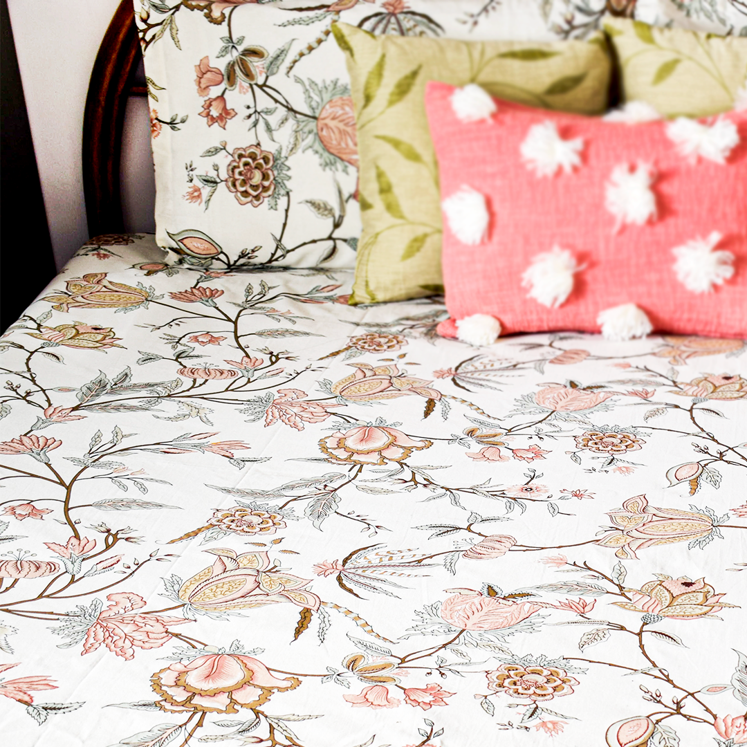 Aurora All over Printed King Sized Bedsheet- Blush Pink (108*108")