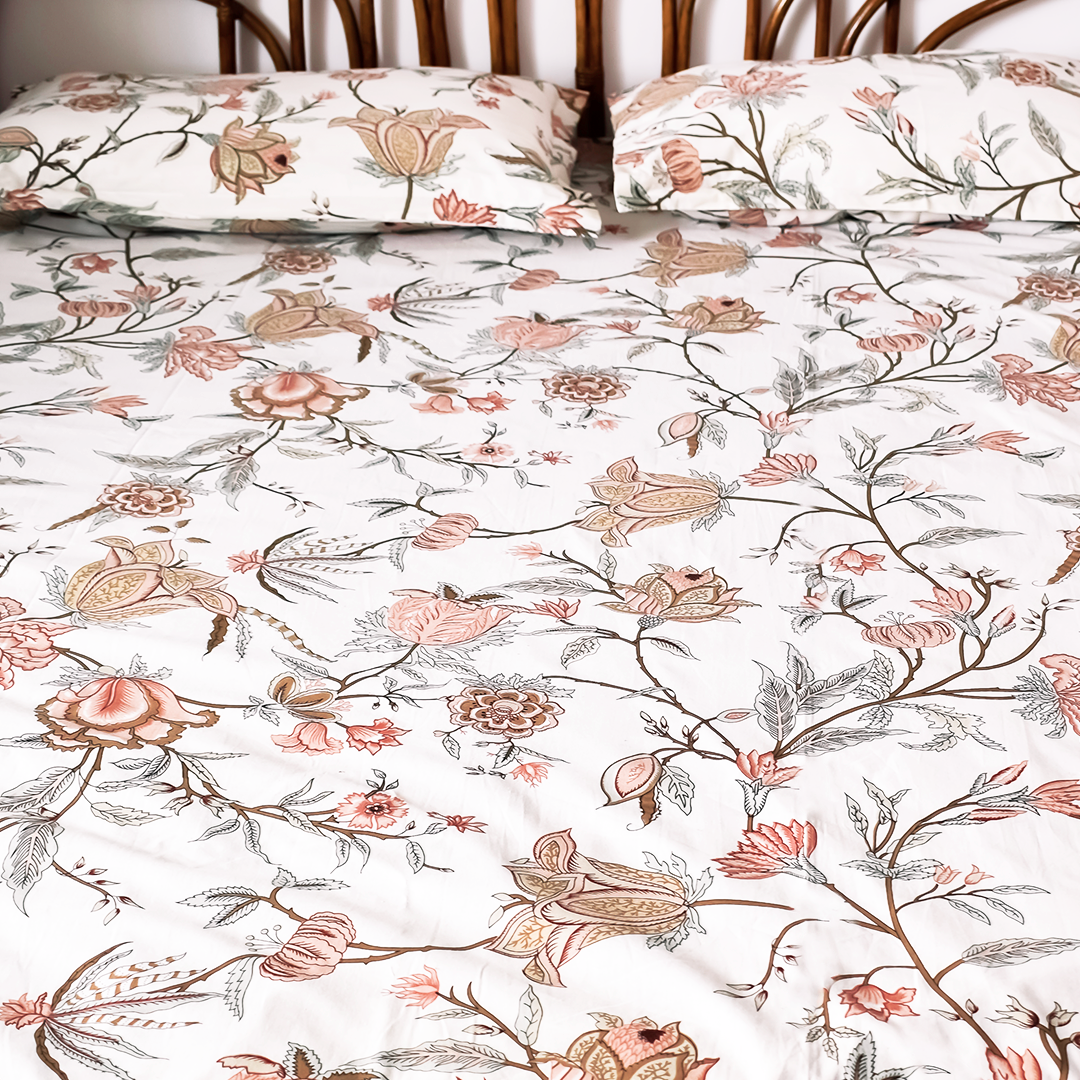 Aurora All over Printed King Sized Bedsheet- Blush Pink (108*108")