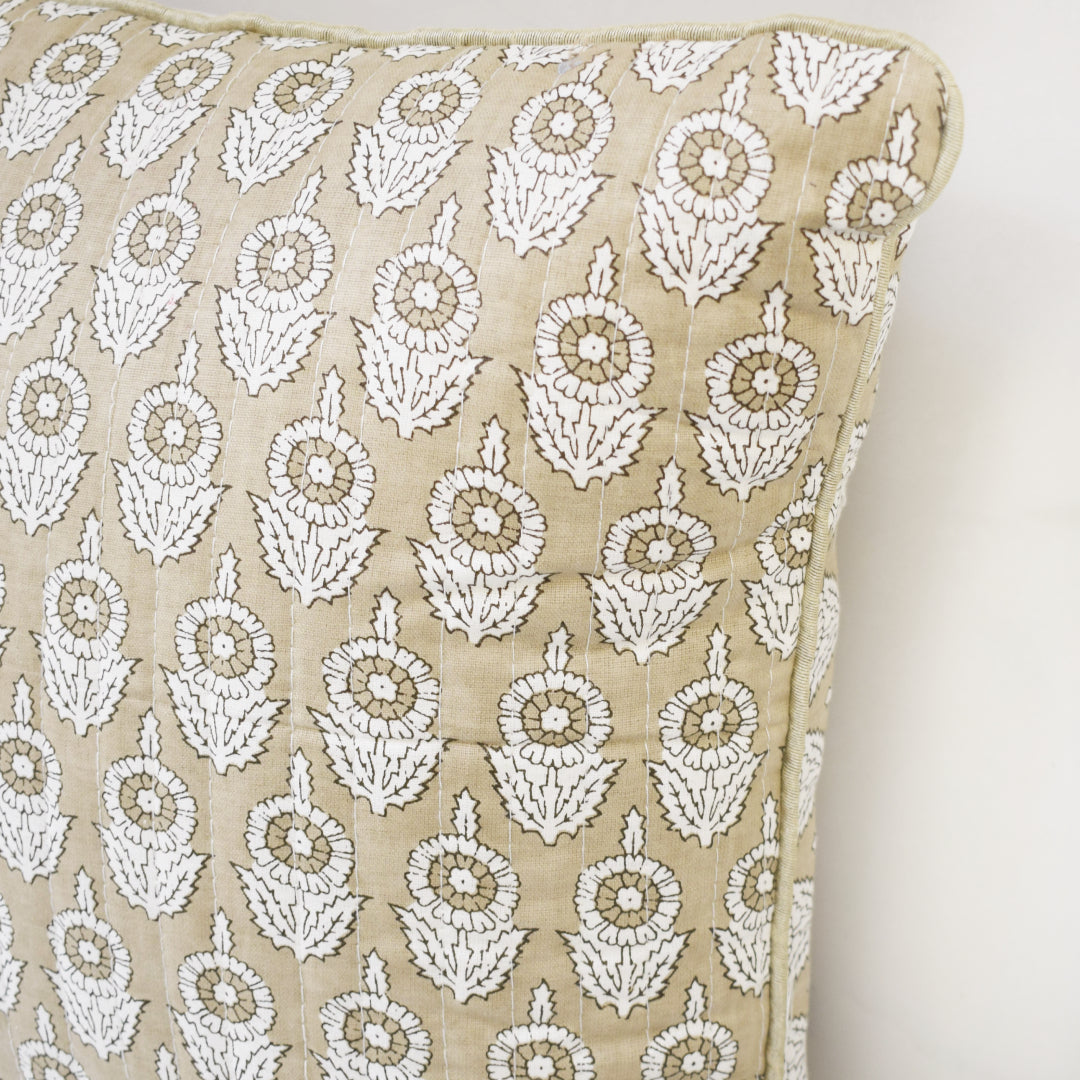 Amara Marigold All Over Printed Quilted Cushion Cover- Cream/ Beige
