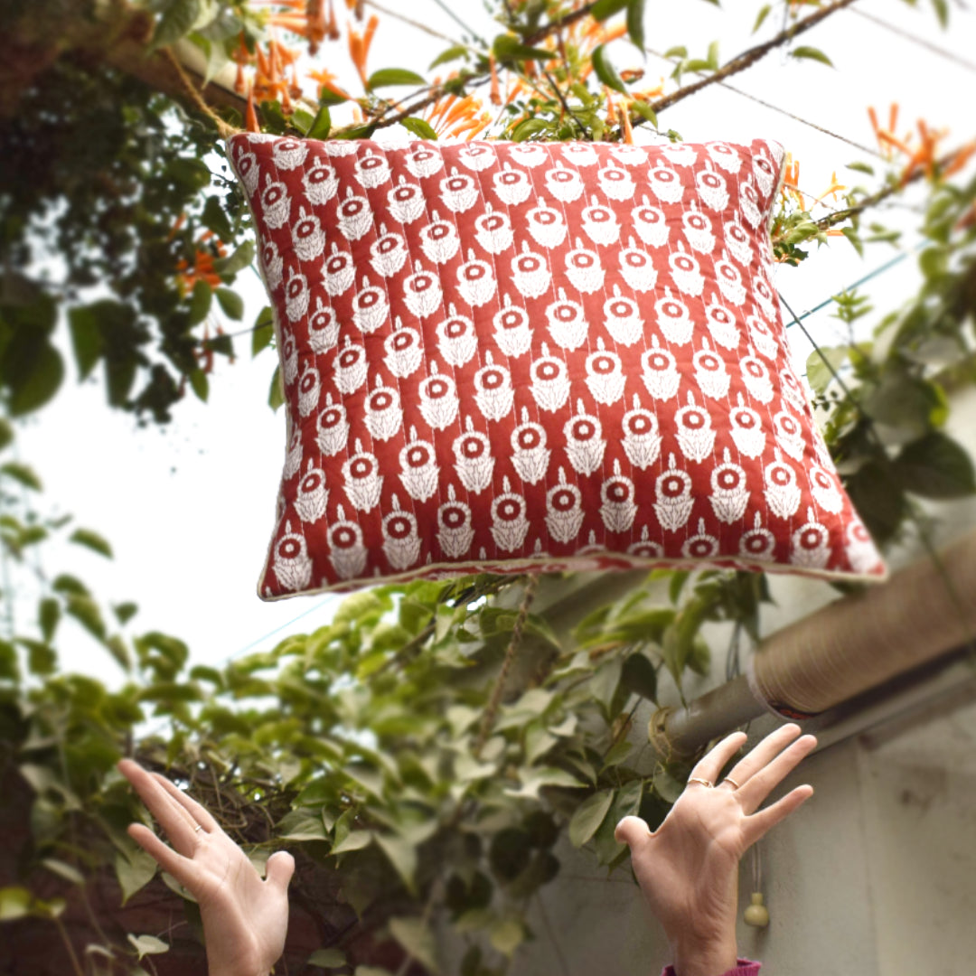 Amara Marigold All Over Printed Quilted Cushion Cover- Red