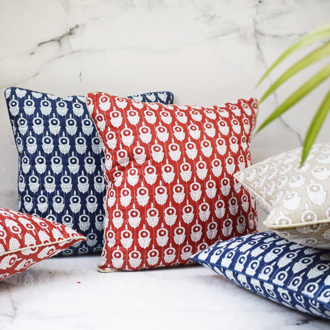Amara Marigold All Over Printed Quilted Cushion Cover- Red