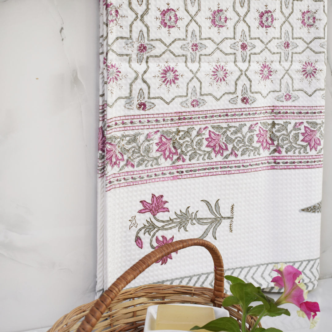 Amara Mughal Streets Waffle-Weave Hand Block Printed Bath Towel (Big)