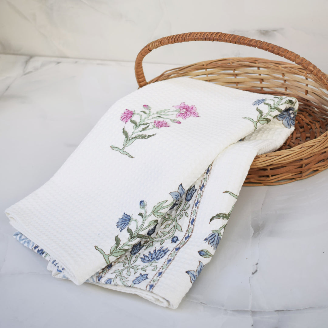 Amara Mughal Garden Butta Waffle-Weave Hand Block Printed Bath Towel (Big)