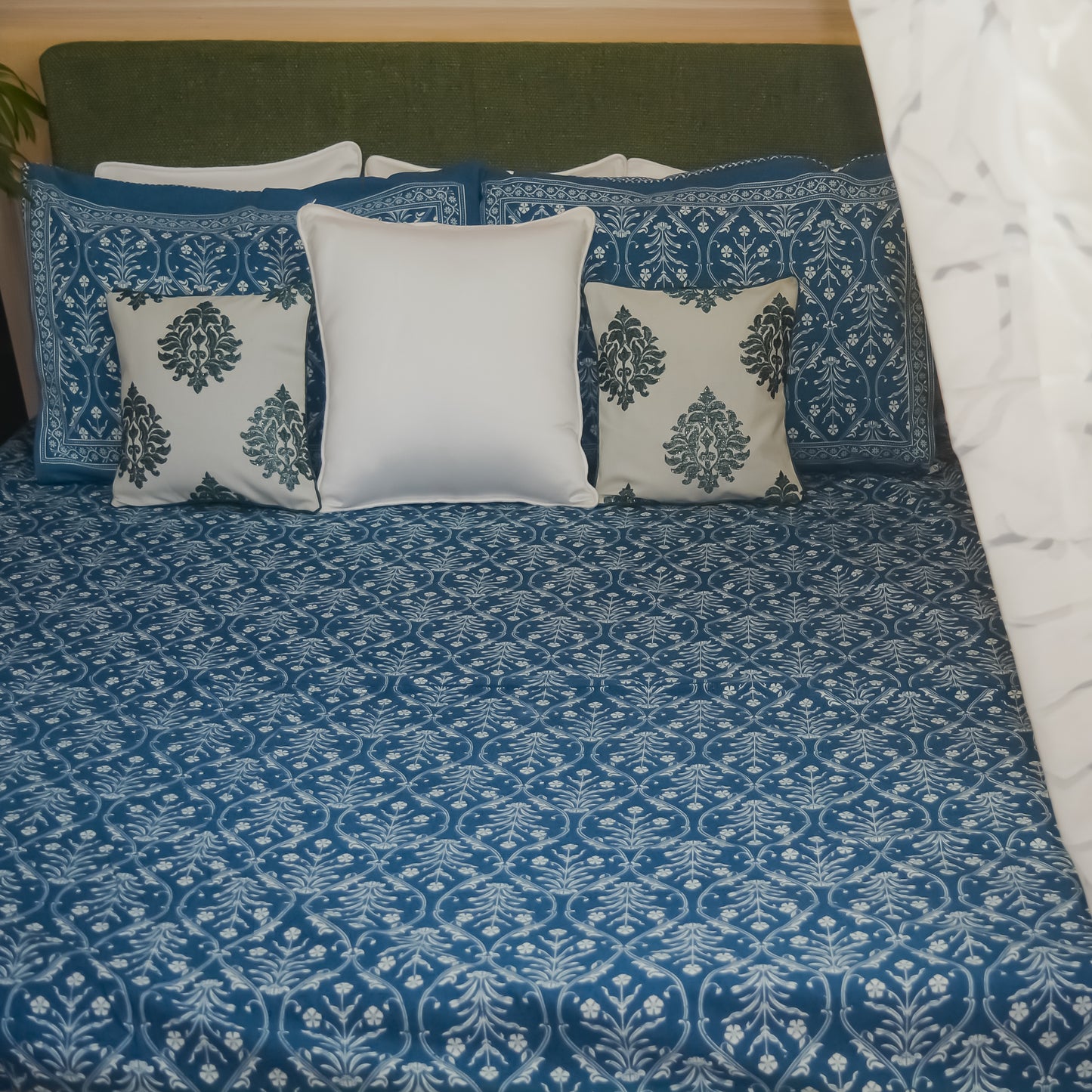 Indigo Imperial All over Printed King Sized Bedsheet