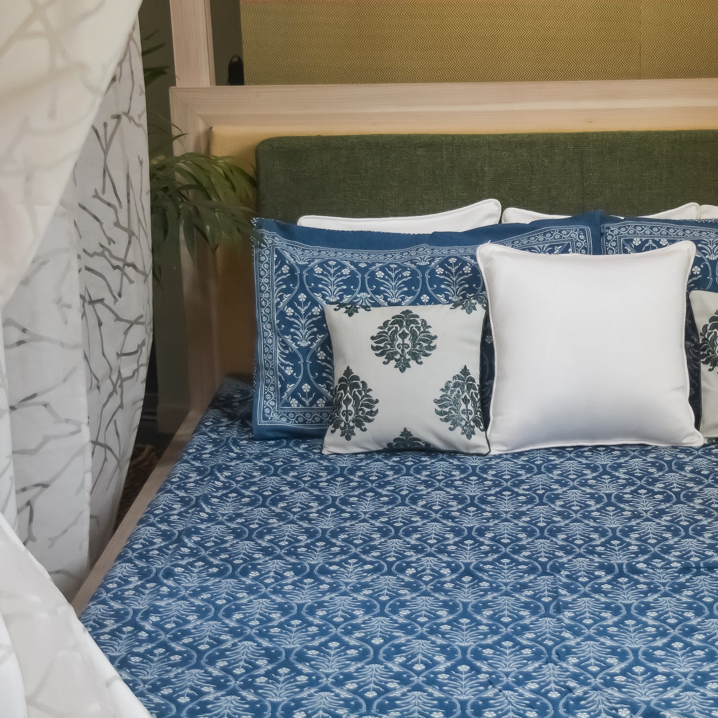 Indigo Imperial All over Printed King Sized Bedsheet