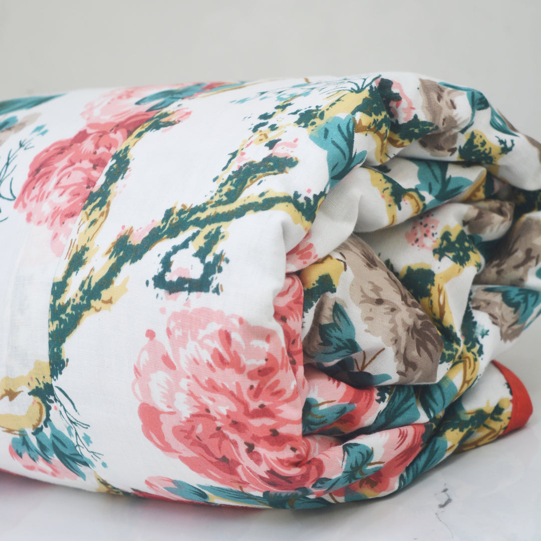 Floral bloom Double Mulmul Dohar- Pink