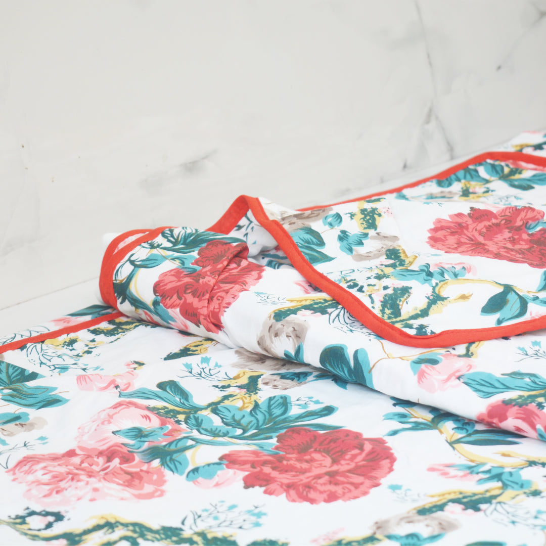 Floral bloom Double Mulmul Dohar- Pink