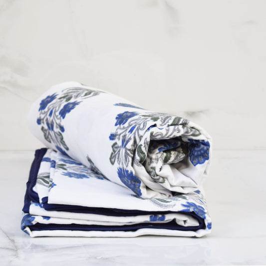 Indigo Nakkasshi All over Printed Cotton Reversible Dohar Set