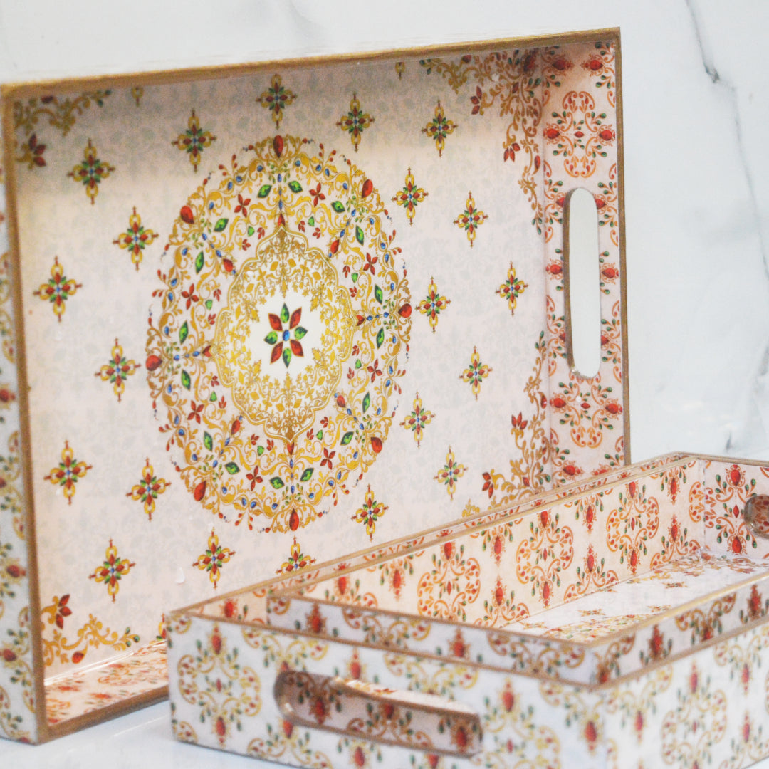 Jewel of India serving tray set (Set of 3)