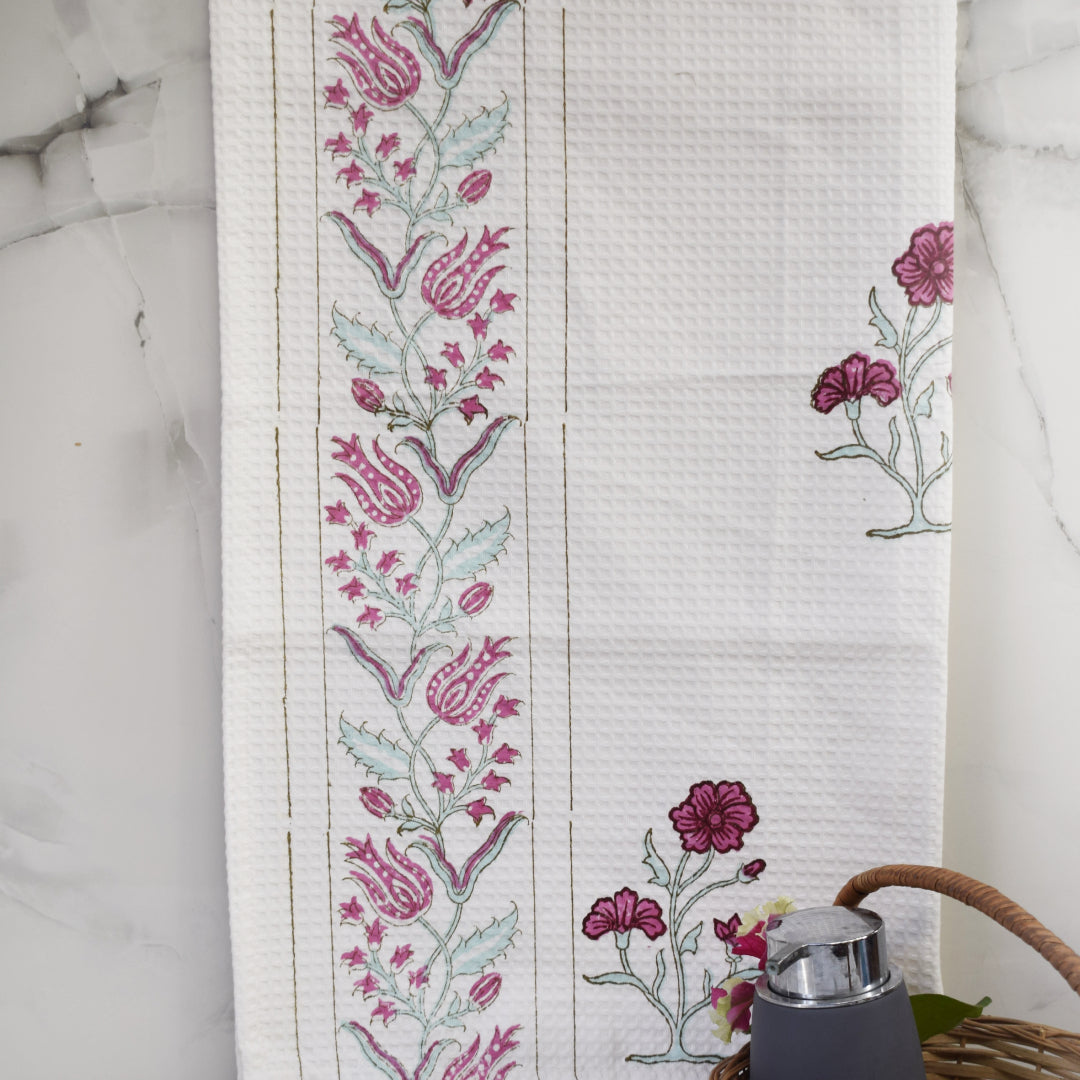 Amara Mughal valley of flowers Waffle-Weave Hand Block Printed Bath Towel (Big)