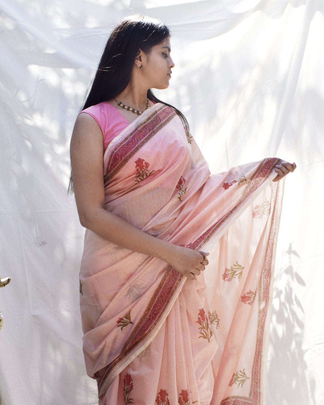 Rosy Affair Chanderi Semi-sheer Block printed Saree