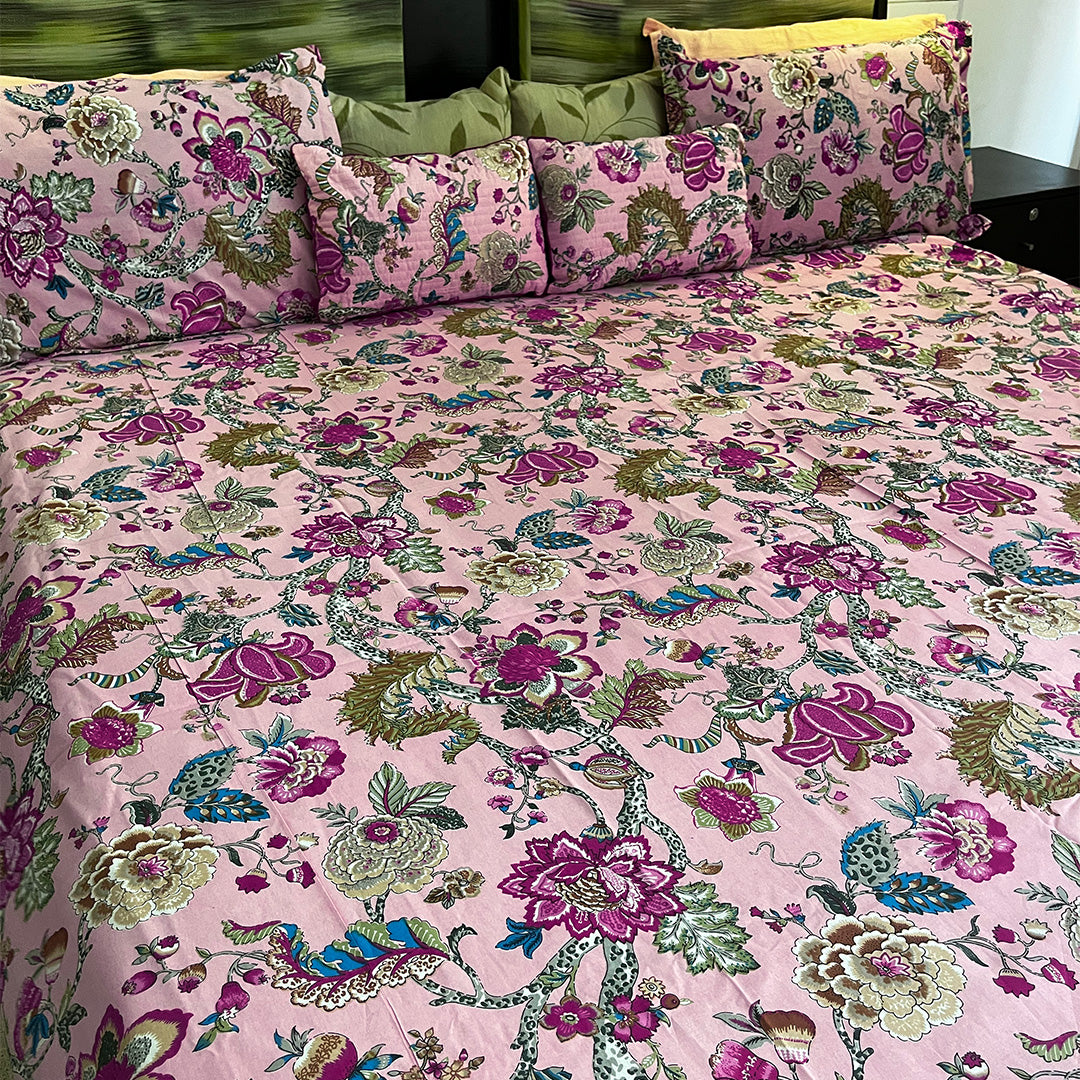 Pink Mystique All Over Printed King Sized Bedsheet set