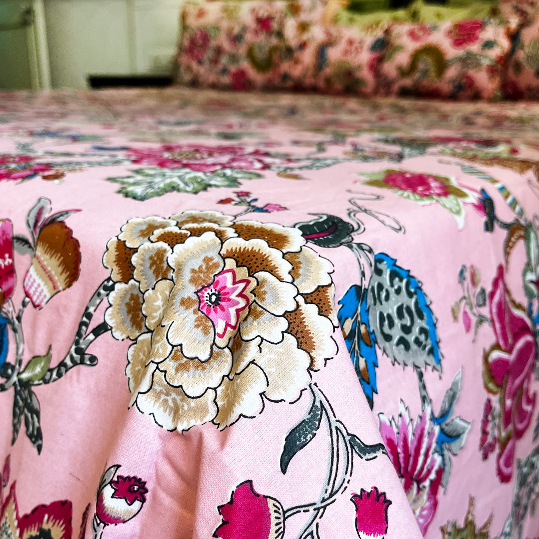 Pink Mystique All Over Printed King Sized Bedsheet set