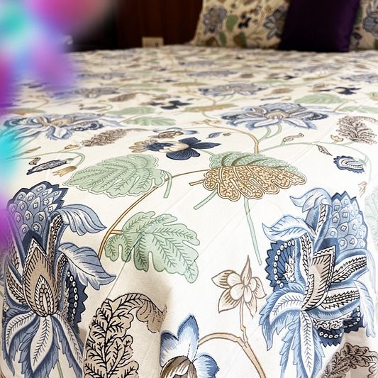 Cerulian Delight All over Printed King Sized Bedsheet Set