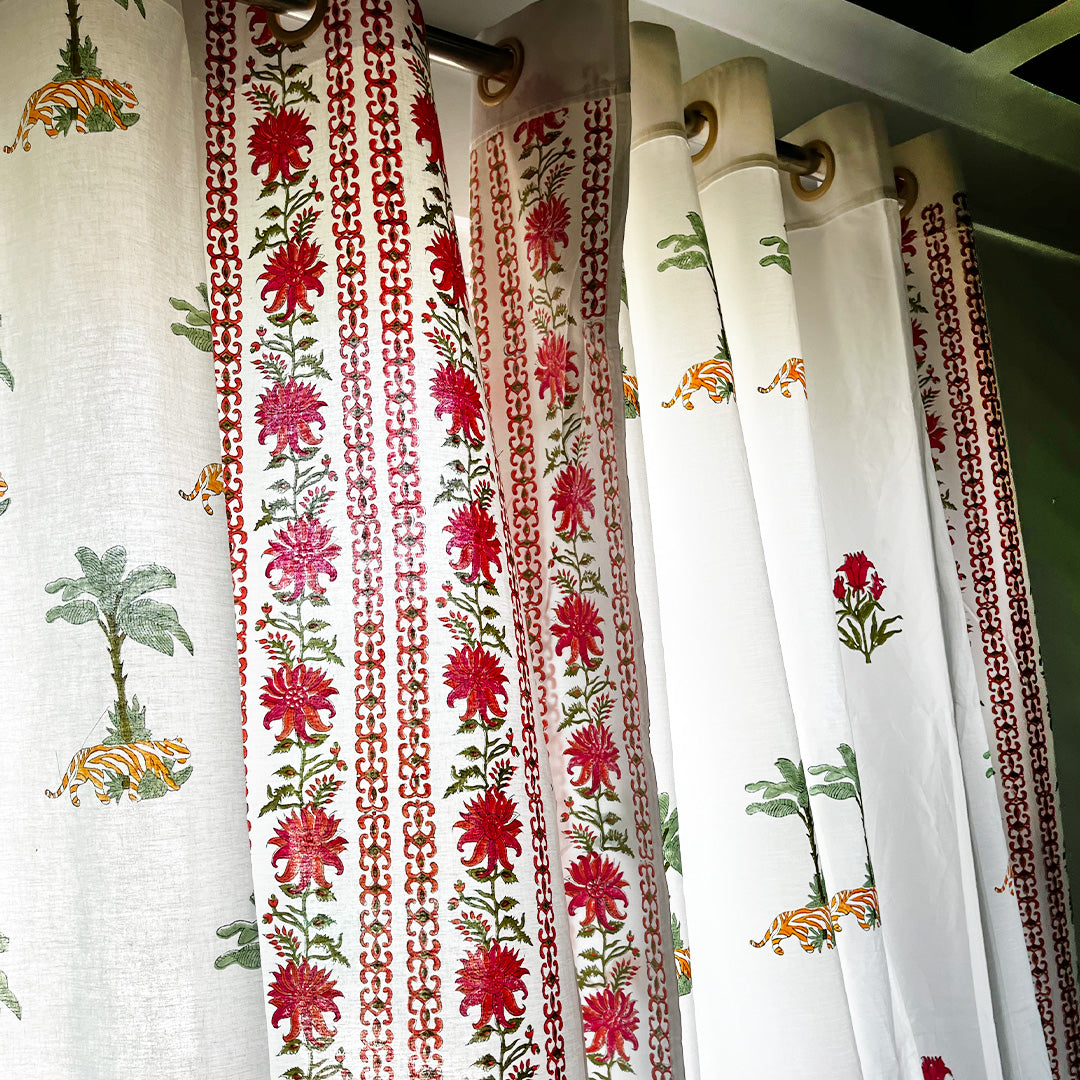 Year of the Tiger All over block-printed cotton Curtain