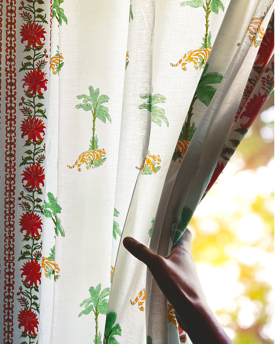Year of the Tiger All over block-printed cotton Curtain