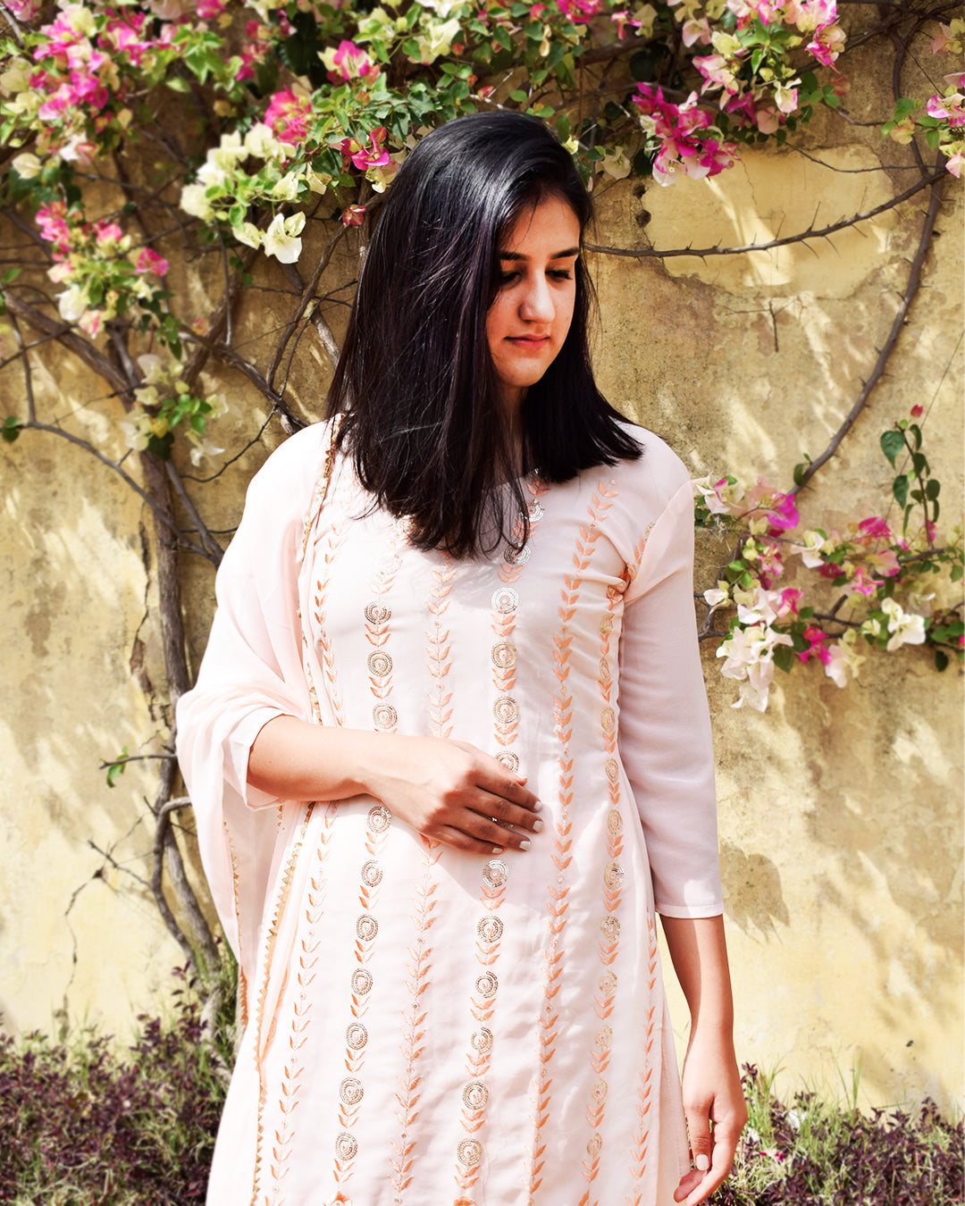 Noor All-over sequin embellished Kurta-Sharara Suit Set- Pink
