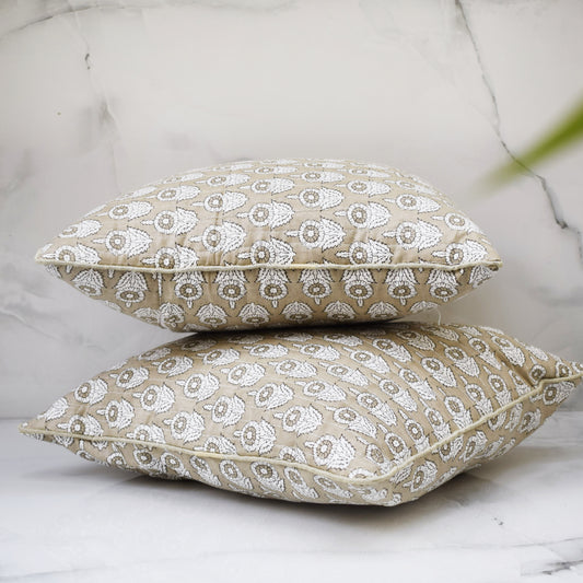 Amara Marigold All Over Printed Quilted Cushion Cover- Cream/ Beige