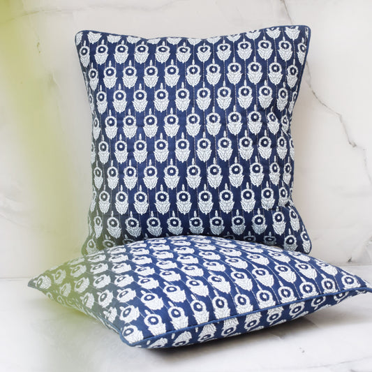 Amara Marigold All Over Printed Quilted Cushion Cover- Indigo