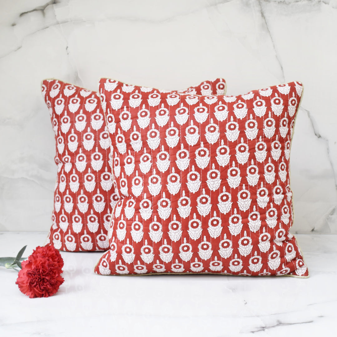 Amara Marigold All Over Printed Quilted Cushion Cover- Red