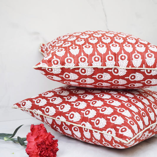 Amara Marigold All Over Printed Quilted Cushion Cover- Red