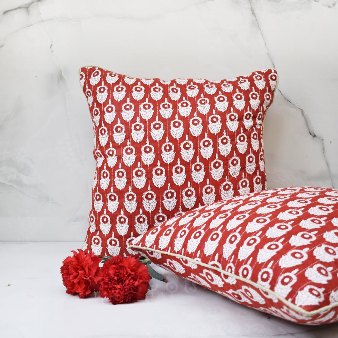 Amara Marigold All Over Printed Quilted Cushion Cover- Red