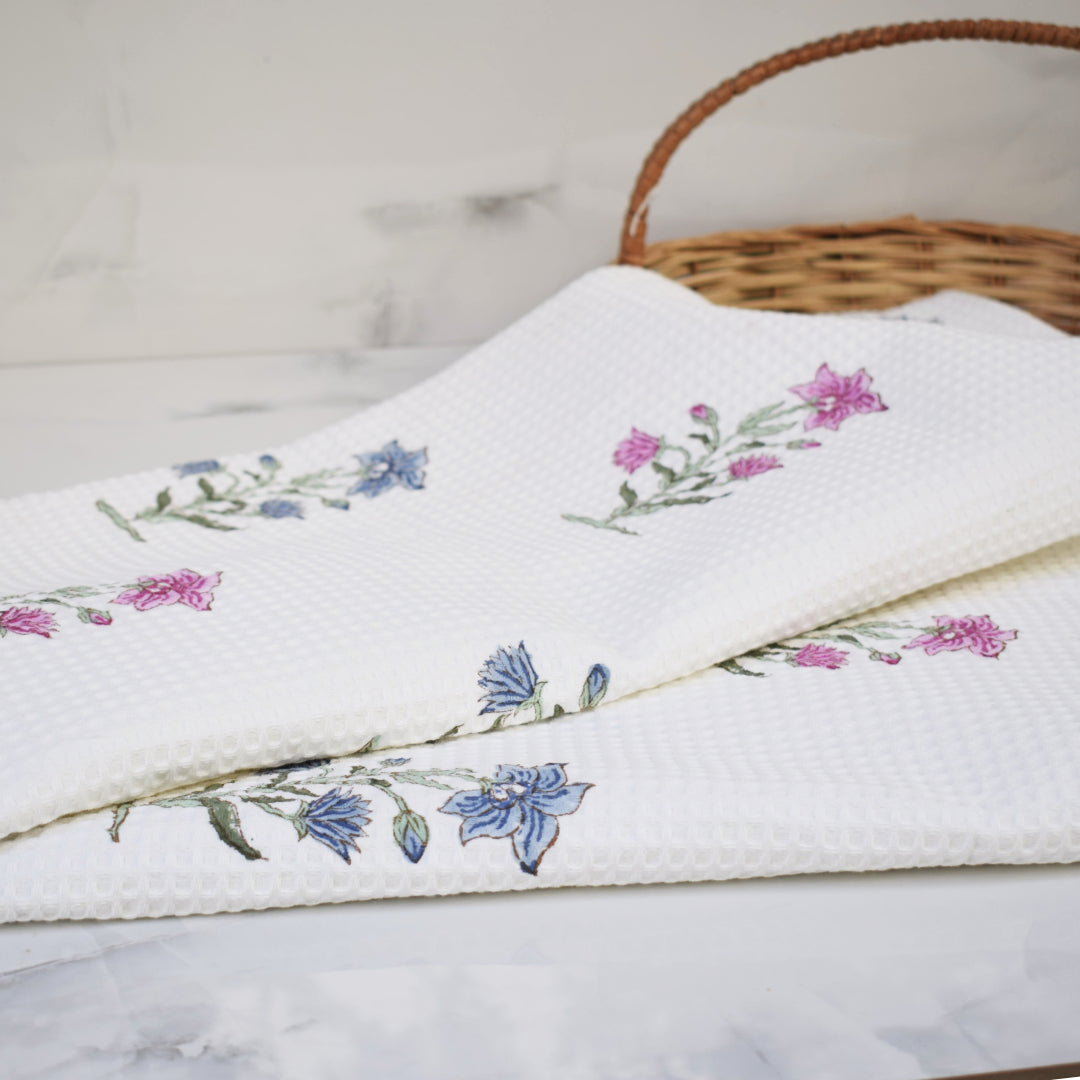 Amara Mughal Garden Butta Waffle-Weave Hand Block Printed Bath Towel (Big)