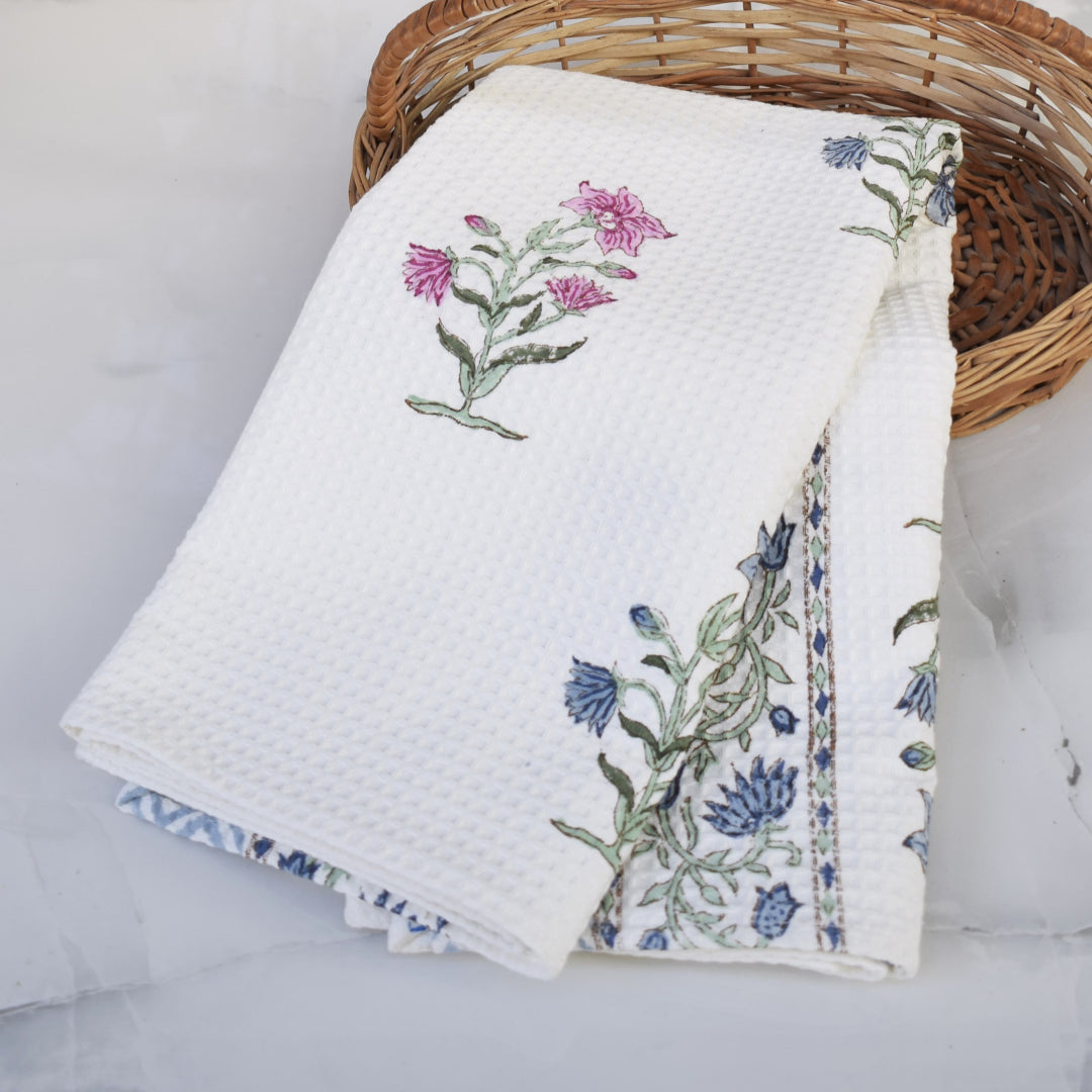 Amara Mughal Garden Butta Waffle-Weave Hand Block Printed Bath Towel (Big)