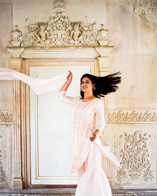 Noor All-over sequin embellished Kurta-Sharara Suit Set- Pink