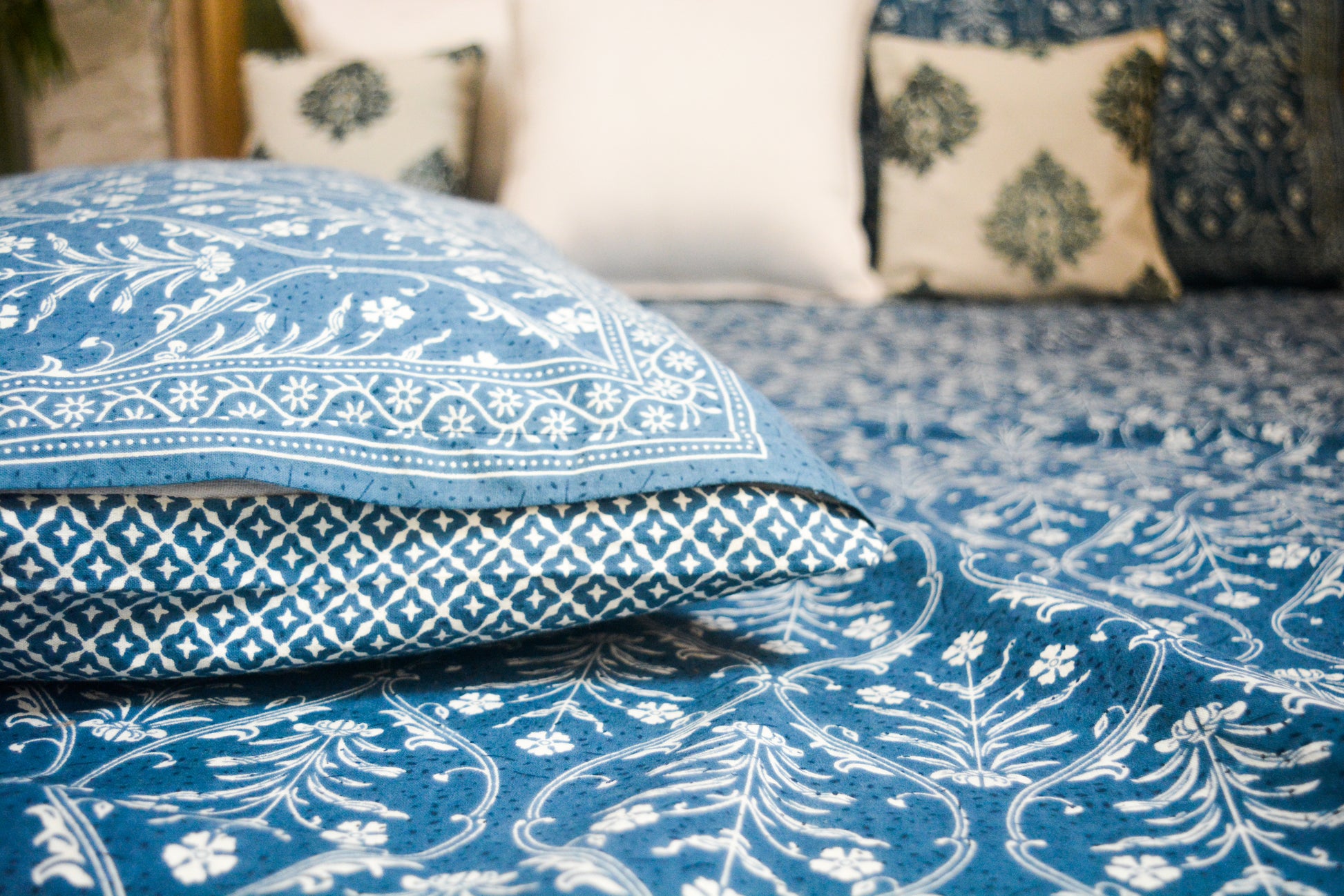 Indigo Imperial All over Printed King Sized Bedsheet