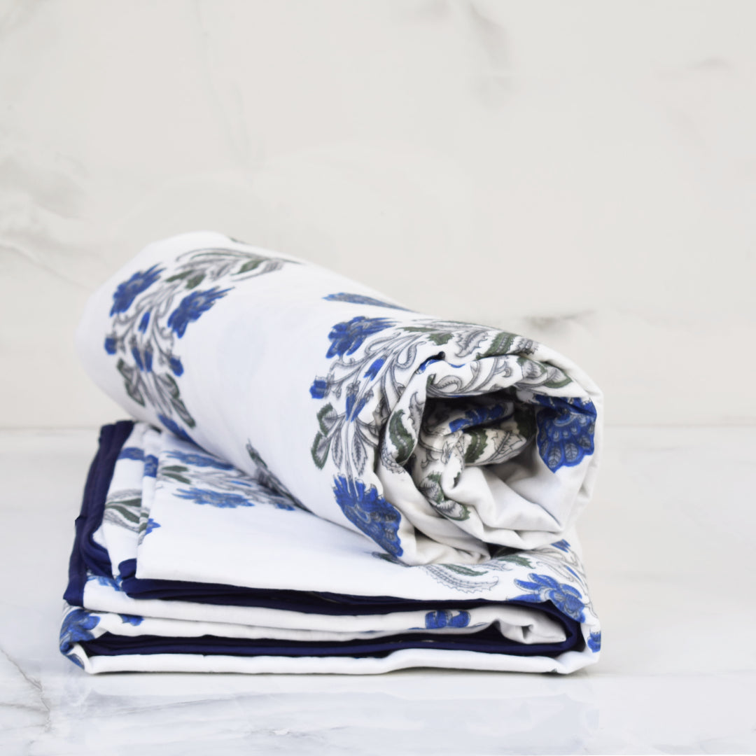 Indigo Nakkasshi All over Printed Cotton Reversible Dohar Set