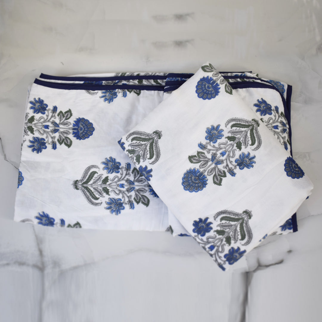 Indigo Nakkasshi All over Printed Cotton Reversible Dohar Set