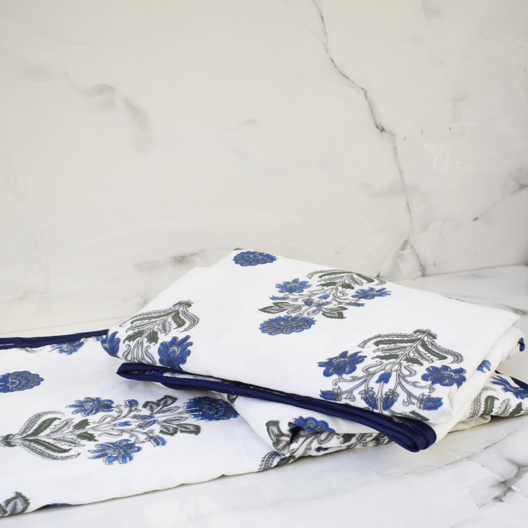 Indigo Nakkasshi All over Printed Cotton Reversible Dohar Set
