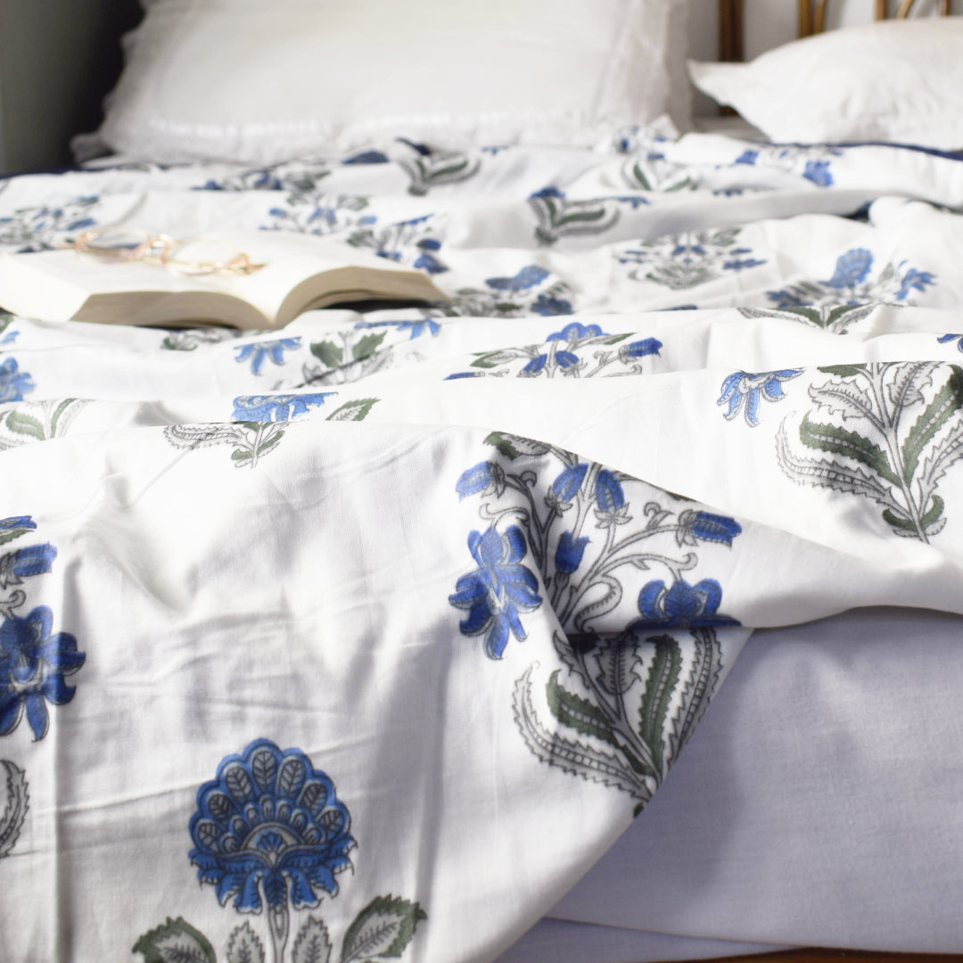 Indigo Nakkasshi All over Printed Cotton Reversible Dohar Set