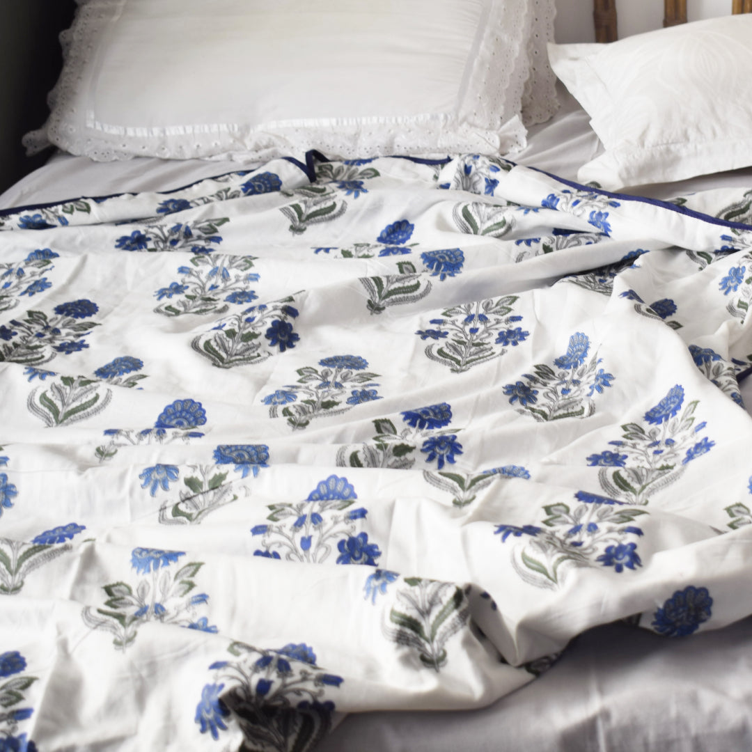 Indigo Nakkasshi All over Printed Cotton Reversible Dohar Set