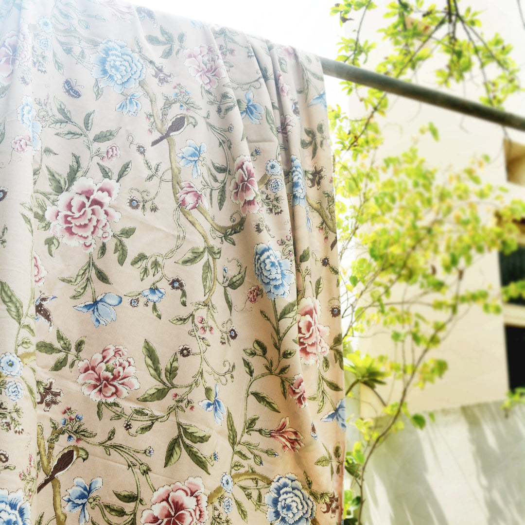 Roset Wildflower Garden All over Printed King Sized Bedsheet- Blush Pink