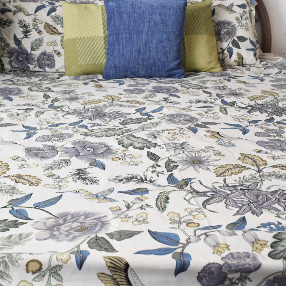 Birds of Paradise All over Printed King Sized Bedsheet Set