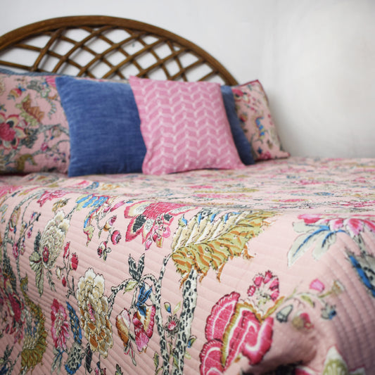 Pink Mystique All over Printed King Sized Quilted Bedcover Set