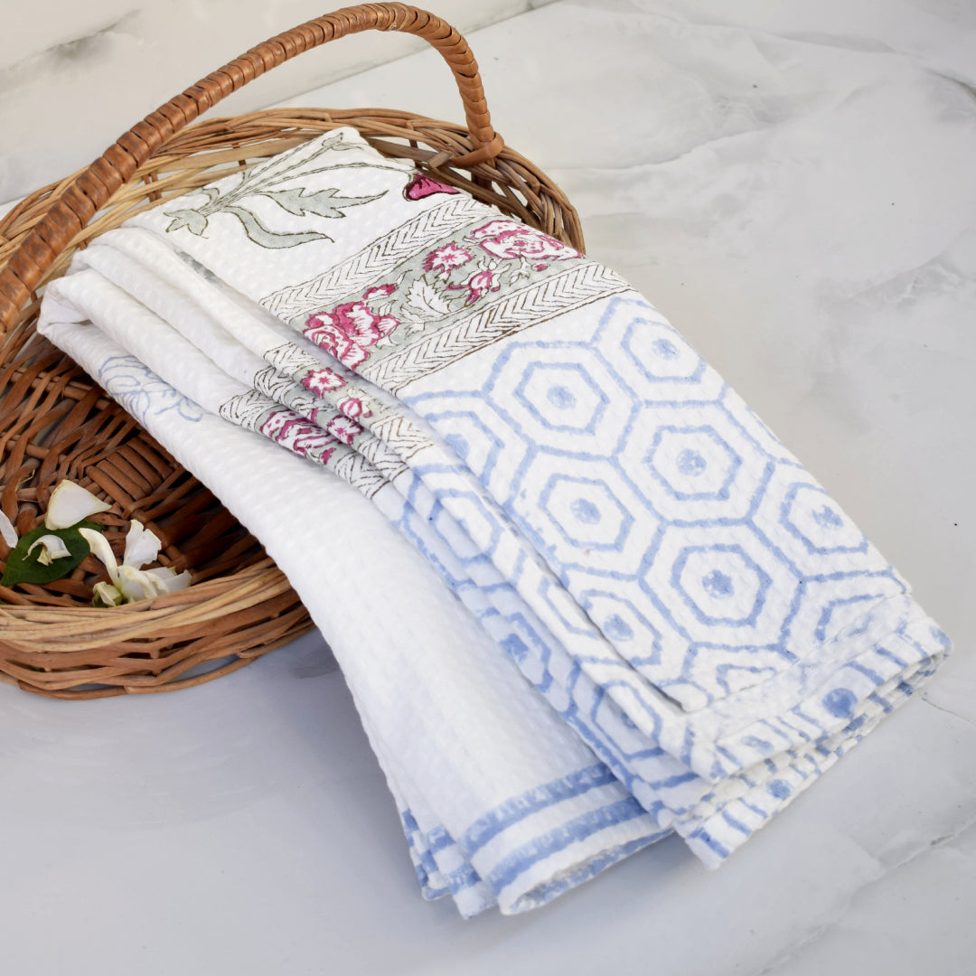 Amara Honeycomb Poppy Waffle-Weave Hand Block Printed Bath Towel (Big)