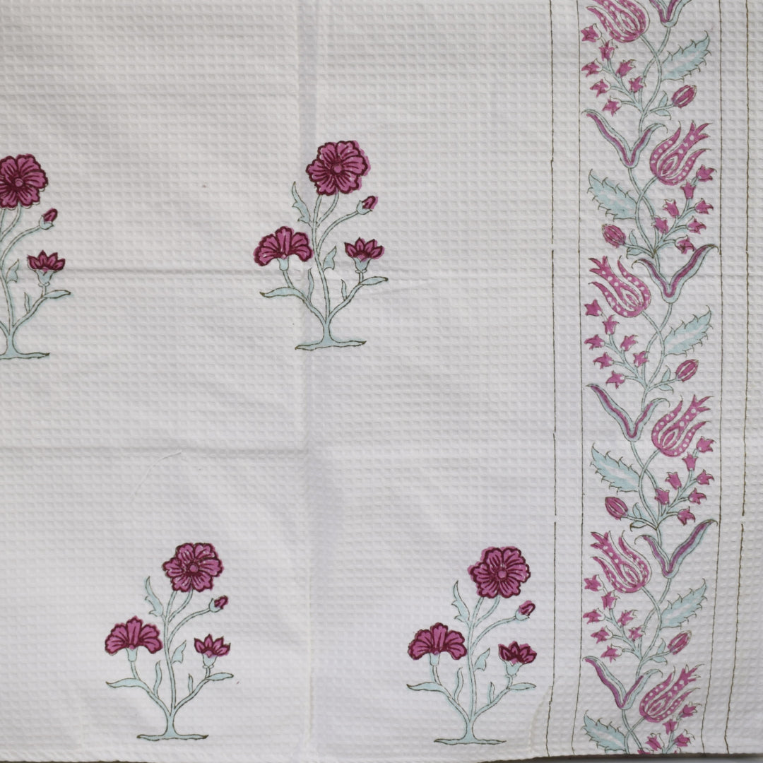 Amara Mughal valley of flowers Waffle-Weave Hand Block Printed Bath Towel (Big)
