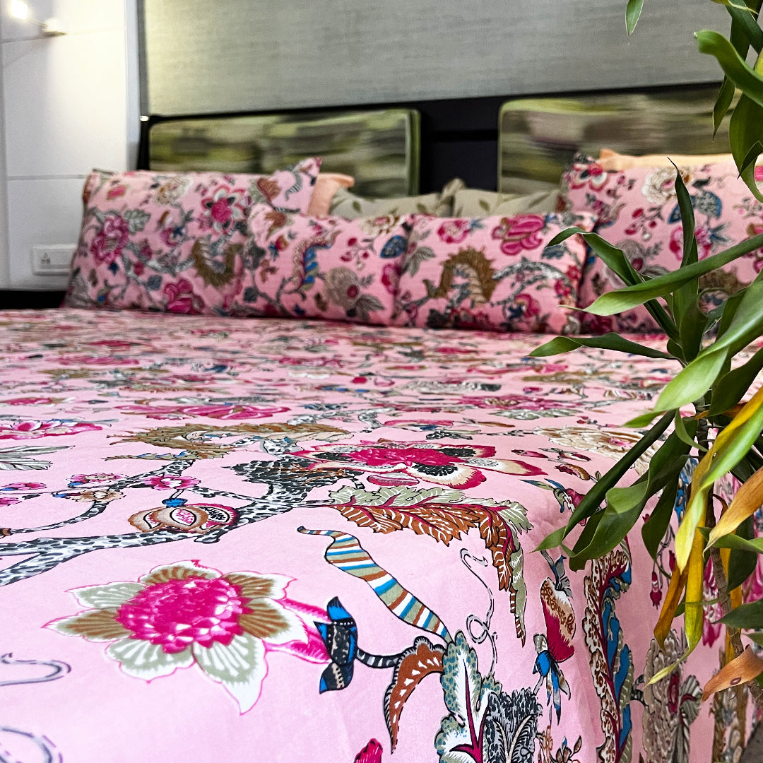Pink Mystique All Over Printed King Sized Bedsheet set