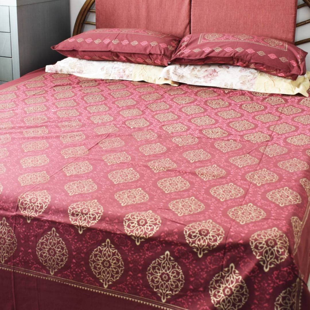 Allure Guilded Ruby All over Printed King Sized Bedsheet (100*108")
