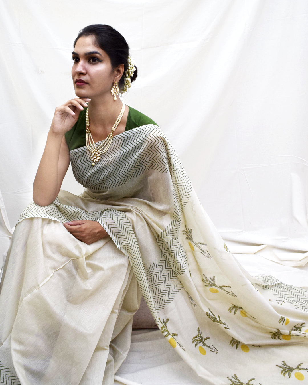 Sunshine Royale' Chanderi Semi-sheer Block printed Saree