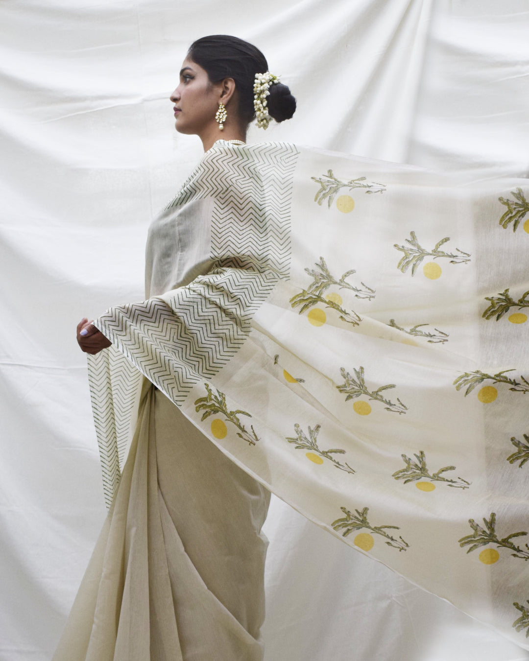 Sunshine Royale' Chanderi Semi-sheer Block printed Saree