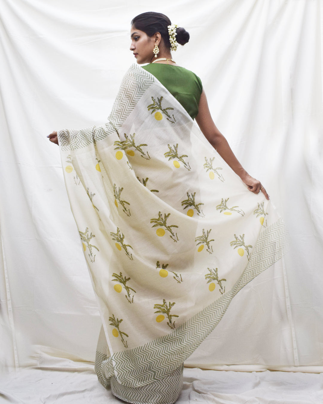Sunshine Royale' Chanderi Semi-sheer Block printed Saree